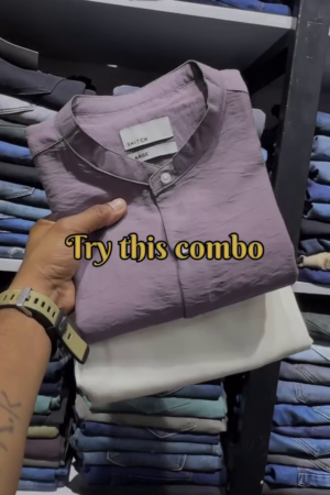 Men Comfort Relaxed Fit Textured Mandarin Collar Cotton Casual Shirt