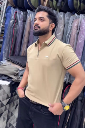 Striped Polo Collar Pure Cotton T-shirt