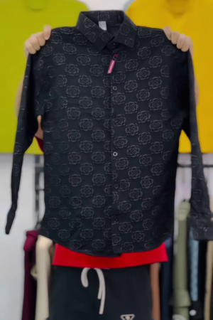 Men Spread Collar Abstract Printed Cotton Slim Fit Formal Shirt