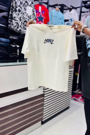 Beige Terry Oversized Front and Back Print T-Shirt