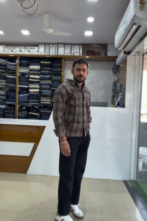 Checked Slim Fit Cotton Corduroy Casual Shirt