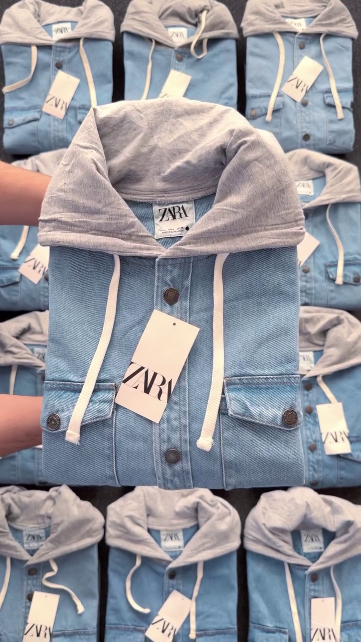 Men Blue & Grey Melange Washed Hooded Denim Jacket