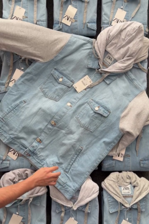 Men Blue Pure Cotton Washed Hooded Denim Jacket