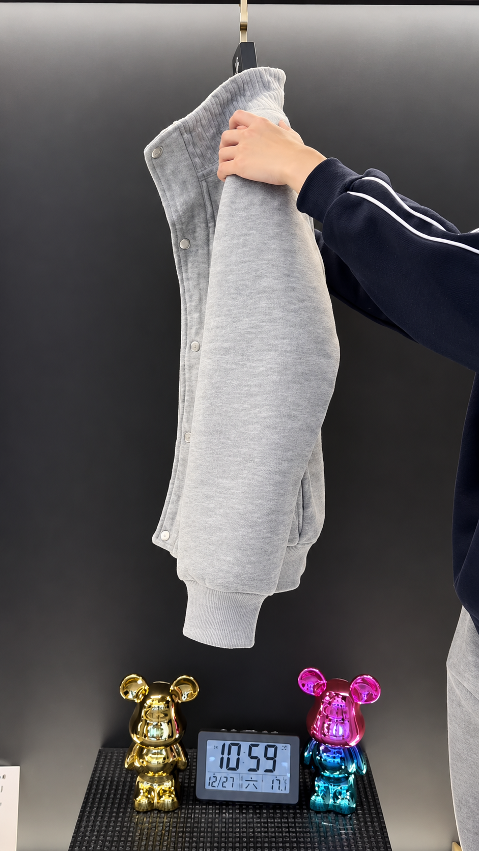 Men’s Light Grey Knit Jacket with Padded Lining || Winter Jacket for Men - Image 3