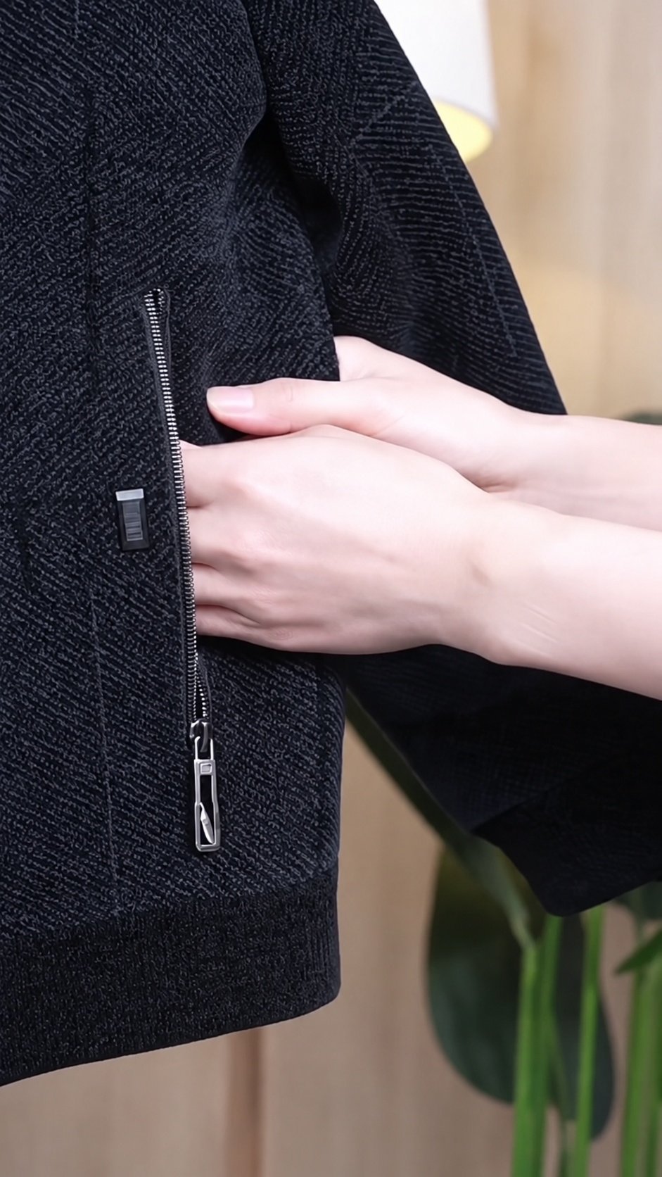 Men’s Dark Grey Textured Zip Jacket with Collar || Casual Jacket for Men - Image 2