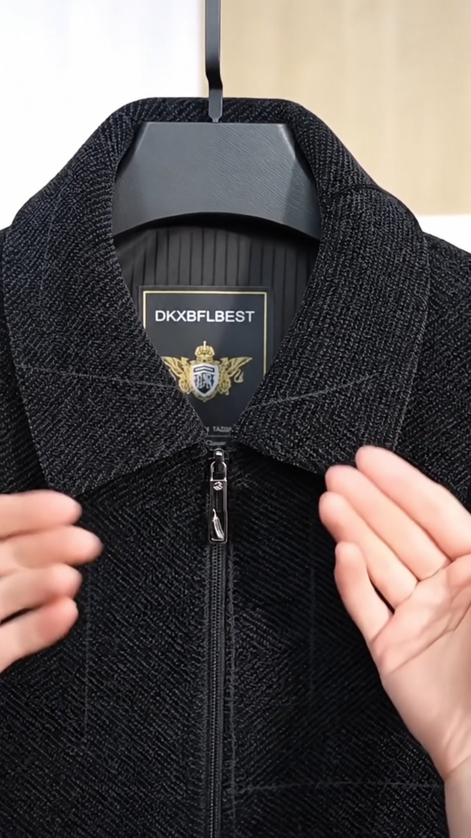 Men’s Dark Grey Textured Zip Jacket with Collar || Casual Jacket for Men - Image 3