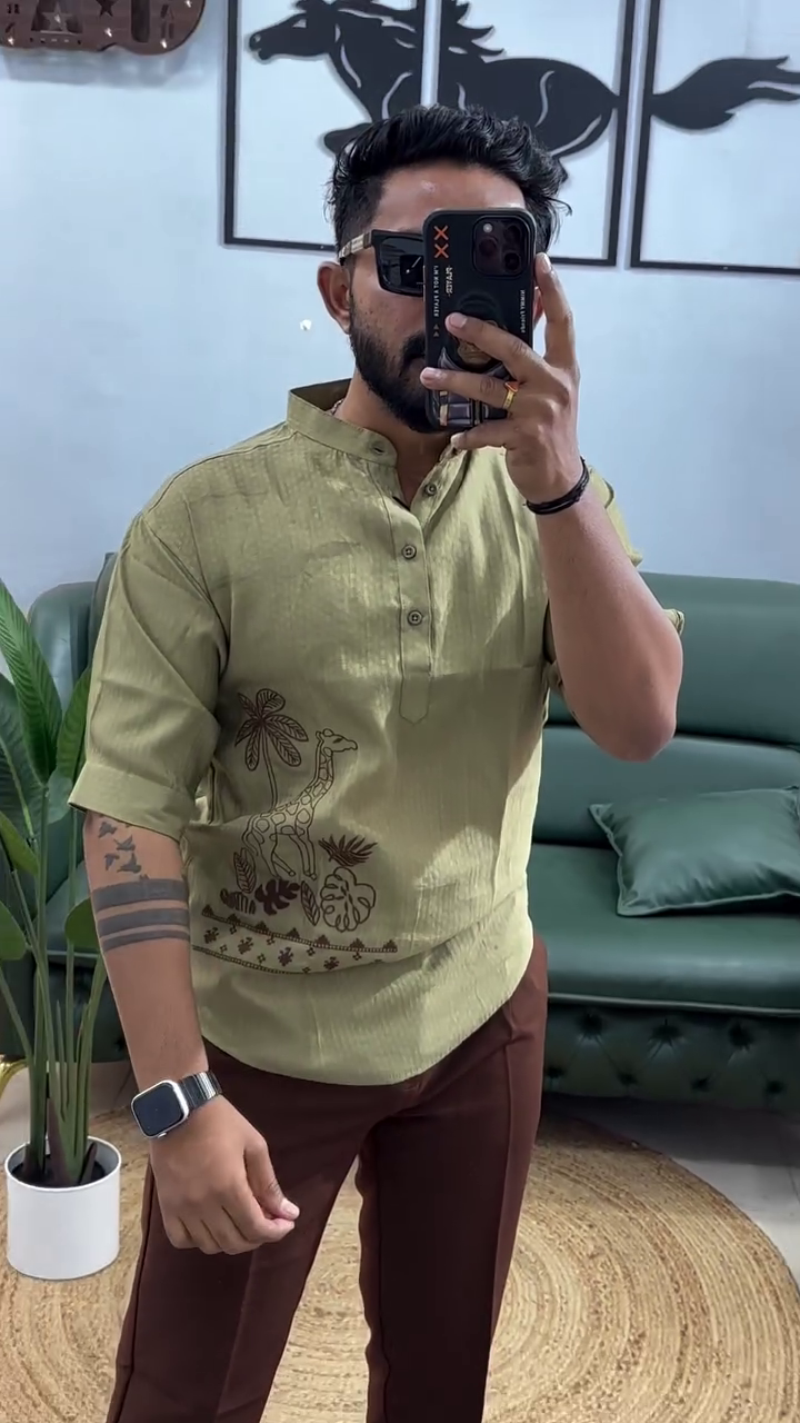 Men's Printed Cotton Blend Short Kurta | Regular Fit Casual Kurta Shirt for Men with Mandarin Collar - Image 5